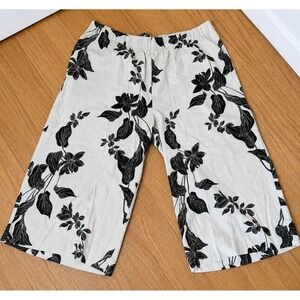 Ophelia Roe Women 1X Linen Blend Wide Leg Cropped Floral Pants Boho Lightweight